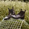 Botines Chelsea de Piel de Vaca de Primera Capa para Mujer, Nuevo Estilo Primavera y Otoño, Piel Genuina por Dentro y por Fuera, Punta Redonda, Tacón Medio Grueso, Casual sin Cordones, Botines Cortos