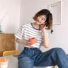 Camiseta de Manga Corta para Mujer 2025 Nuevo Verano Estilo Preppy Holgada Aspecto Adelgazante Rayada Tops Estudiante Camiseta de Mujer Tendencia Ins