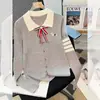 Suéter de Punto para Mujer con Bordado de Lazo y Cachorro, Estilo Universitario Otoño 2026, Cuello Solapa, Manga Larga, Ajuste Delgado, Top Disimulador