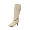 Botas Europeas y Americanas para Mujer de Tallas Grandes, Botas de Piel Puntiagudas, Tacones Altos de Amazon, Tacones de Aguja, Botas de Piel con Cremallera, Botas Altas