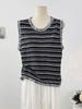 Chal de Punto sin Mangas con Cuello Redondo y Borde de Borlas Rayado Coreano para Mujer, Verano, Rejuvenecedor, Jersey de Lino de Alta Gama, Ropa para Mujer