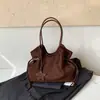 Bolsa Tote con Cordón Tono Maillard de Comercio Exterior para Mujer Otoño Nicho Coreana Retro Moda Chic Bolso de Hombro Único