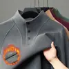 Moletom térmico de fleece masculino, novo modelo outono e inverno 2024, gola alta, zíper, cor sólida, manga longa, macio, confortável, blusa base quente para homens