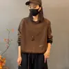 Sudadera Estampada Patchwork para Mujer Primavera y Otoño 2026 Nuevo Estilo Coreano Holgada Casual Cuello Redondo Top con Cordón