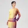 Conjunto de Moda de Falda Versátil Juvenil Elegante Colorblock Plegada de Manga Larga de Alta Calidad Dopamina