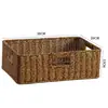 Organizador de produtos de skincare para penteadeira, cesta de armazenamento de artigos de higiene pessoal para banheiro em estilo de rattan trançado, cesta de toalhas para hotel