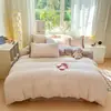 Juego de Cama Estilo Pastoral de Hilo Doble Clase A Super Suave de Cuatro Piezas Cubierta de Edredón Rosa de Jacquard de Algodón Puro Sábanas Ropa de Cama Cama Sábanas