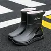Nuevos Zapatos de Lluvia para Hombre Zapatos de Agua Caña Media Cinturilla Elástica Zapatos de Goma Antideslizantes Ropa de Exterior Pesca Suela Suave Lavado de Autos Jinete Botas de Lluvia para Hombre