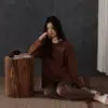 [Estilo Retro Maillard] Pijama de Algodón Súper Suave para Mujer, Ropa de Casa Casual de Algodón con Mangas Largas, Conjunto de Primavera y Otoño