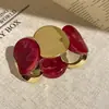 Pulseira Elástica Circular Spliced em Acrílico Gradiente Vermelho Rosa Estilo Europeu e Americano de Alta Qualidade Acessório de Mão Simples e Fashion para Mulheres