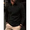 Camisa Polo Cómoda de Waffle de Manga Larga Talla Grande para Hombre Estilo Europeo y Americano Verano Hombre Delgado Color Sólido Manga Larga