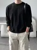 Camiseta MYQ de estilo minimalista, color liso, manga larga para hombre, nueva colección de otoño, corte holgado, base de algodón puro, ropa de estilo coreano para el día a día