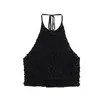 Ropa Nueva de Verano para Mujer Transfronteriza: Top Camisola Corta Decorativa de Capas con Espalda Descubierta y Amarre de Corbata de Moño