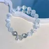 Pulseira Olho de Gato Natural Estilo Chapeuzinho Vermelho Flor de Pessegueiro Design Simples Sino Pingente da Sorte para Namorada