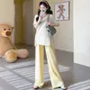 Conjunto de Maternidad Verano Nuevo Estilo Camiseta Holgada de Cuello en V + Pantalones de Maternidad de Nuevo Tipo de Algodón y Lino Sin Soporte para el Vientre Conjunto de Maternidad de Dos Piezas