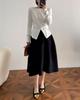 Em estoque Bud Skirt Solid Color Commuter Cintura alta A-Line Slimming Midi Skirt Fluffy Large Skirt Umbrella Skirt