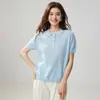 Camisa polo clásica de punto de cachemira para mujer, manga corta, corte holgado, trenzado clásico, top versátil y juvenil de nuevo estilo