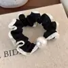 Elástico de cabelo retrô floral estilo coreano com laço e design de pérola, alta elasticidade, suave para o cabelo, adequado para meninas que vão ao trabalho
