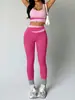 Popular Conjunto de Yoga Dos Piezas para Mujer con Bloques de Color Rosa, Cruzado en la Cintura, Cintura Alta, Levantamiento de Glúteos, Secado Rápido, Tanque Deportivo y Pantalones Largos