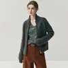 Cardigã de jacquard espesso em cashmere de alta resistência, novo estilo curto para outono e inverno, jaqueta de tricô feminina com zíper e modelagem solta