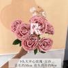Flor de simulación 9 cabezas rosa grande feliz boda flor para llevar decoración arreglo floral sala de bodas comercio exterior lasaña rosa flor falsa