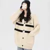 Suéter de rayas de colores de bloques holgado de marca china de moda, unisex, chaqueta cárdigan de punto estilo casual americano para otoño e invierno, cuello en V