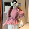 Suéter de Punto Estilo Coreano Estilo Perezoso con Cordones para Ceñir la Cintura para Mujer, Nueva Moda de Invierno, Suéter Holgado Elegante y Adelgazante para Abrigo