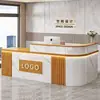 Recepción de empresa, mostrador de bar esquinero estilo chino, mostrador de caja, mostrador de atención al cliente para tiendas de ropa, escritorio de oficina comercial, diseño moderno y minimalista