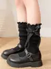 Calcetines para niñas, nuevo producto otoño 2026, calcetines largos para niños, calcetines de media pantorrilla para bebé, calcetines apilados con encaje de lazo de princesa
