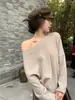 Suéter de Punto Estilo Puro Deseo para Mujer, Top Camiseta Holgado de Hombros Caídos con Mangas Murciélago, Base de Manga Larga de Hombros Caídos para Primavera y Otoño