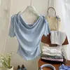 Algodão modal super macio! Gola drapeada de alta qualidade, design de verão que afina a silhueta, camiseta regular de manga curta nos ombros para mulheres