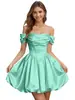 Minivestido strapless de hombros descubiertos para mujer, entallado en la cintura, con falda amplia para fiestas de cumpleaños, ceremonias de boda, vestido de novia ligero, minivestido de dama de honor