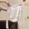 Camiseta de Algodão Puro de Manga Longa para Mulheres, Adequada como Camada Base, Top Curto para Primavera e Outono para Figuras Petites, Emagrecedor com Design de Franzidos na Cintura