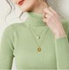 Suéter de Cuello Alto para Otoño e Invierno 2025 para Mujer, Ajustado, Corto, de Color Sólido, Manga Larga, Interior Tejido, Camiseta Básica para Mujer