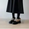 Versión de Piel de Oveja ~ Nuevos Zapatos Peludos de Estilo Francés para Otoño e Invierno, Suela Gruesa, Boca Profunda para Mujer, Mocasines de Tacón Grueso Estilo Británico