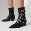 Botas de Mujer de Talla Grande Transfronterizas Europeas y Americanas 35-46, Botines de Tacón Alto Bajos con Punta Afilada, Charol, Cremallera Lateral, para Otoño e Invierno