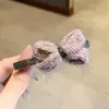 Grampo de Cabelo de Lã Tricotada com Laço e Strass para Outono e Inverno, Presilha de Cabelo Doce e Exquisita, Presilha para Franja, Acessório de Cabelo de Alta Qualidade