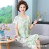 Pijama de Algodón y Seda para Mujer Ropa de Casa de Verano Traje de Dos Piezas Ropa de Casa de Manga Corta de Algodón y Seda para Madre de Mediana Edad y Mayor Ropa Exterior de Verano para Mujer