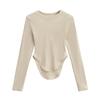 Top de roupa de ioga feminino Pilates gola redonda pequena manga longa primavera e verão barra curva vento puro anti cintura camiseta manga longa