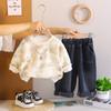 Conjunto de Roupa de Outono para Meninos 2025 Novo Estilo Coreano Conjunto de Duas Peças de Manga Comprida Primavera e Outono para Crianças Roupas da Moda para Bebês Atacado