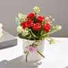 Bonsái Pequeño de Rosa Flor Artificial Decoración del Hogar Adorno de Mesa de Interior Accesorio para Fotografía Planta Verde Artificial Planta en Maceta