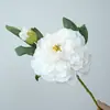 Flores de peônia artificiais com 2 peônias e bordas queimadas, adequadas para decoração de sala de estar e hotel, arranjo floral, peônias artificiais em estilo pintura a óleo