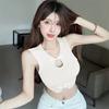 Estilo Desejo Puro Estilo Chinês Top de Alça Fina Colete Pequeno Garota Sensual Novo Curto Sexy Cintura Exposta Feminino Vazado Verão Branco