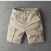 Bermuda de Trabalho Lavada Vintage Desgastada Casual Verão Solta Algodão Masculina Bermuda de 5 Pontos Cor Sólida Bermuda de Comprimento Médio Bermuda de Cinco Pontos