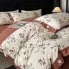Estilo retro americano, agradable para la piel, juego de ropa de cama de cuatro piezas de gasa de doble capa, sábana de cama, funda de edredón y sábana bajera de algodón y lino puro, adecuado para todas las estaciones