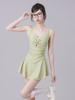 Traje de Baño Nuevo 2025 para Mujer de Una Pieza Conservador Cubre Vientre Adelgazante Estudiante Fresco Color Sólido Estilo Falda Pecho Pequeño Traje de Baño para Aguas Termales