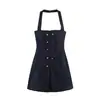 Vestido de verão feminino com alça curta estilo europeu e americano com detalhe de nó 12502 cor da foto tecido de mistura sintética