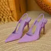 Salto Alto de Fada Feminino 2023 Novo Bico Fino Francês Stiletto Mule Sapatos Casuais para Uso Externo Sandálias de Bico Fechado Tendência Microfibra
