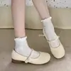 Zapatos de Mujer de Corte Bajo Individuales Retro Versátiles de Punta Redonda Blancos Otoño Nuevo 2026 Tacón Grueso Francés Con Falda Zapatos Mary Jane