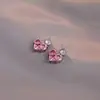 Aretes para Mujer, Aretes de Flor Corazón con Circonita Micro-pavimentada de Cobre, Nueva Moda de Nicho, Diseño Simple, Joyería de Temperamento y Versátil